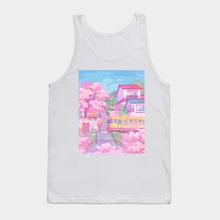 Tokyo, train, cats and pink cherry blossom Tank Top